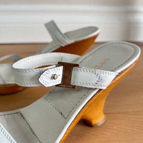 Vintage Sergio Rossi White Wood Clogs Sandals sz 37 - Picture 5 of 9